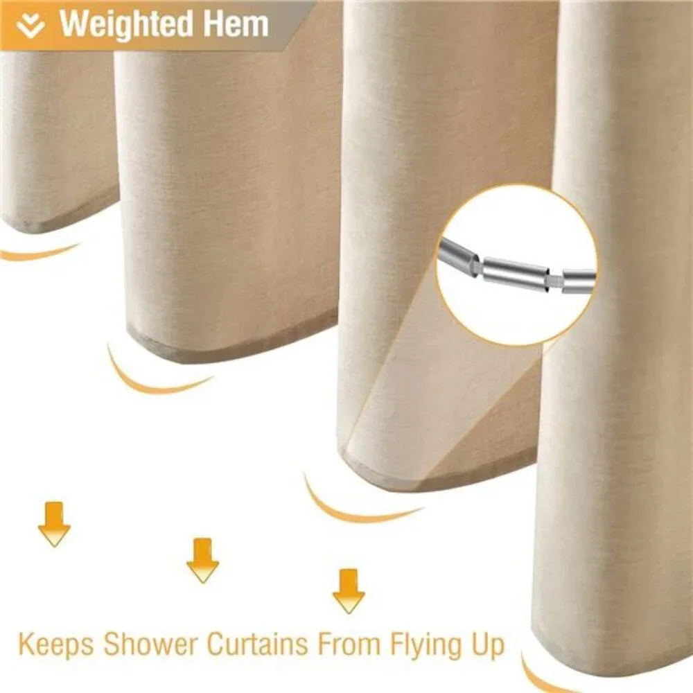 Fabric Shower Curtain, Linen Textured Heavy Duty Polyester Cloth Shower Curtain